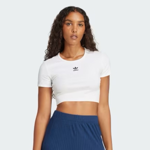 Adidas Women's White Crop Tee - Picture 1 of 5